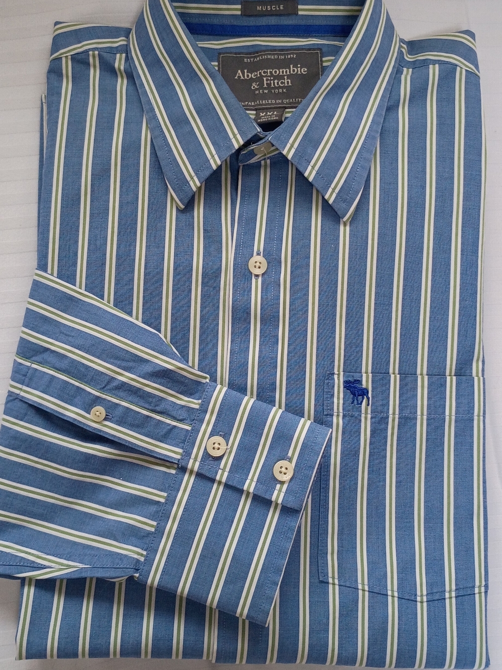 Abercrombie & Fitch Blue Striped Long-Sleeve Dress Shirt XXL